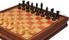 New Exclusive Staunton Chess Set Ebony & Boxwood Pieces with Elm Burl & Bird's-Eye Maple Chess Case - 3.5" King