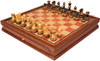 Deluxe Old Club Staunton Chess Set Burnt Boxwood Pieces with Elm Burl & Bird's-Eye Maple Chess Case - 3.75" King