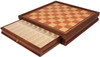 Deluxe Old Club Staunton Chess Set Burnt Boxwood Pieces with Elm Burl & Bird's-Eye Maple Chess Case - 3.75" King