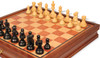 Fischer-Spassky Commemorative Chess Set Ebonized & Boxwood Pieces with Elm Burl & Bird's-Eye Maple Chess Case - 3.75" King