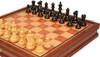 Fischer-Spassky Commemorative Chess Set Ebony & Boxwood Pieces with Elm Burl & Bird's-Eye Maple Chess Case - 3.75" King