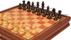 Queen's Gambit Chess Set Ebonized & Boxwood Pieces with Deluxe Two-Drawer Elm Burl & Bird's-Eye Maple Case - 3.75" King