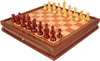 Reykjavik Series Chess Set Padauk & Boxwood Pieces with Elm Burl & Bird's-Eye Maple Chess Case - 3.25" King