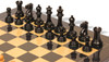 1849 Heirloom Staunton Chess Set Ebony & Aged Boxwood Pieces with Black & Ash Burl Chess Board - 3.5" King