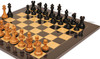 1849 Heirloom Staunton Chess Set Ebony & Antiqued Boxwood Pieces with Black & Ash Burl Chess Board & Box - 3.5" King