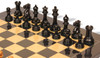 1849 Heirloom Staunton Chess Set Ebony & Antiqued Boxwood Pieces with Black & Ash Burl Chess Board & Box - 3.5" King