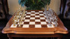 Italfama Marble & Tilia Wood Two-Drawer Chess Table with Renaissance Brass & Nickel Pieces
