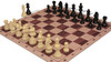 The Chess Store German Knight Plastic Chess Set Black & Aged Ivory Pieces with Extra Queens, Walnut & Maple Floppy Chess Board & Box - 3.75" King