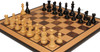 British Staunton Chess Set - Ebonized & Boxwood Pieces - Walnut Burl & Bird's-Eye Maple Chess Board & Box - 3.5" King