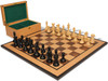 New Exclusive Staunton Chess Set Ebony & Boxwood Pieces with Walnut Burl & Bird's-Eye Maple Board & Box - 3" King