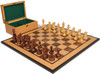 Old English Classic Chess Set Golden Rosewood & Boxwood Pieces with Walnut Burl & Bird's-Eye Maple Board & Box - 3.9" King