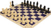 German Knight Carry-All Plastic Chess Set - Black & Ivory Pieces with Vinyl Rollup Board - Blue