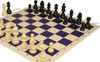 German Knight Carry-All Plastic Chess Set - Black & Ivory Pieces with Vinyl Rollup Board - Blue