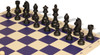 German Knight Carry-All Plastic Chess Set - Black & Ivory Pieces with Vinyl Rollup Board - Blue