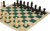 German Knight Carry-All Plastic Chess Set - Black & Ivory Pieces with Vinyl Rollup Board - Green