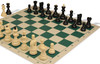 Zagreb Series Carry-All Plastic Chess Set - Black & Ivory Pieces with Vinyl Rollup Board - Green