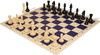 Khan's Stallion Carry-All Plastic Chess Set - Black & Ivory Pieces with Vinyl Rollup Board - Blue