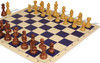 German Knight Carry-All Plastic Chess Set - Wood Grain Pieces with Vinyl Rollup Board - Blue
