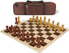 German Knight Carry-All Plastic Chess Set - Wood Grain Pieces with Vinyl Rollup Board - Brown