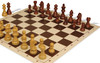 German Knight Carry-All Plastic Chess Set - Wood Grain Pieces with Vinyl Rollup Board - Brown