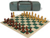 German Knight Carry-All Plastic Chess Set - Wood Grain Pieces with Vinyl Rollup Board - Green