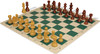 German Knight Carry-All Plastic Chess Set - Wood Grain Pieces with Vinyl Rollup Board - Green