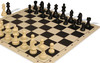 German Knight Plastic Chess Set - Black & Ivory Pieces with Vinyl Rollup Board - Black