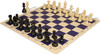 German Knight Plastic Chess Set - Black & Ivory Pieces with Vinyl Rollup Board - Blue
