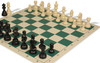 German Knight Plastic Chess Set - Black & Ivory Pieces with Vinyl Rollup Board - Green