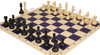Khan's Stallion Plastic Chess Set - Black & Ivory Pieces with Vinyl Rollup Board - Blue