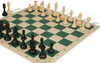 Khan's Stallion Plastic Chess Set - Black & Ivory Pieces with Vinyl Rollup Board - Green