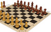 German Knight Plastic Chess Set - Wood Grain Pieces with Vinyl Rollup Board - Black