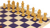 German Knight Plastic Chess Set - Wood Grain Pieces with Vinyl Rollup Board - Blue