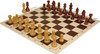 German Knight Plastic Chess Set - Wood Grain Pieces with Vinyl Rollup Board - Brown