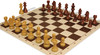 German Knight Plastic Chess Set - Wood Grain Pieces with Vinyl Rollup Board - Brown