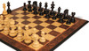 Wellington Series Chess Set - Ebony & Boxwood Pieces with Walnut Burl & Maple Chess Board - 4.25" King