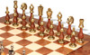 Large Italian Arabesque Staunton Metal & Wood Chess Set with Elm Briar Chess Case