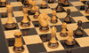 Llamrei Series Chess Set - Burnt Boxwood Pieces  - Black & Ash Burl Chess Board - 4.25" King
