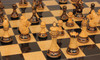 Llamrei Series Chess Set - Burnt Boxwood Pieces  - Black & Ash Burl Chess Board - 4.25" King