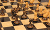 Llamrei Series Chess Set - Burnt Boxwood Pieces  - Black & Ash Burl Chess Board - 4.25" King
