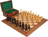 French Lardy Staunton Chess Set Walnut Stained & Natural Boxwood Pieces with Classic Walnut Board & Box - 3.75" King