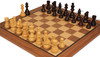 French Lardy Staunton Chess Set Walnut Stained & Natural Boxwood Pieces with Classic Walnut Board & Box - 3.75" King