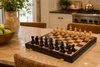 German Knight Staunton Chess Set - Ebonized & Boxwood Pieces - Macassar Folding Case - 3.75" King