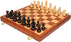 Queen's Gambit Chess Set - Ebonized & Boxwood Pieces - Folding Mahogany Case - 3.75" King