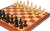 Queen's Gambit Chess Set - Ebonized & Boxwood Pieces - Folding Mahogany Case - 3.75" King