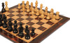 German Knight Prestige Chess Set - Ebonized & Boxwood Pieces - Macassar Ebony & Bird's-Eye Maple Chess Board - 3.25" King
