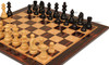 German Knight Prestige Chess Set - Ebonized & Boxwood Pieces - Macassar Ebony & Bird's-Eye Maple Chess Board - 3.25" King