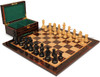 German Knight Prestige Chess Set - Ebonized  & Boxwood Pieces - Macassar Ebony& Bird's-Eye Maple Chess Board & Box - 3.25" King