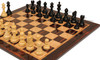 Deluxe Old Club Series Chess Set - Ebonized & Natural Boxwood Pieces - Macassar & Bird's-Eye Maple Chess Board & Box - 3.75" King