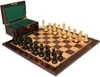 Deluxe Old Club Series Chess Set - Ebonized & Natural Boxwood Pieces - Macassar & Bird's-Eye Maple Chess Board & Box - 3.25" King